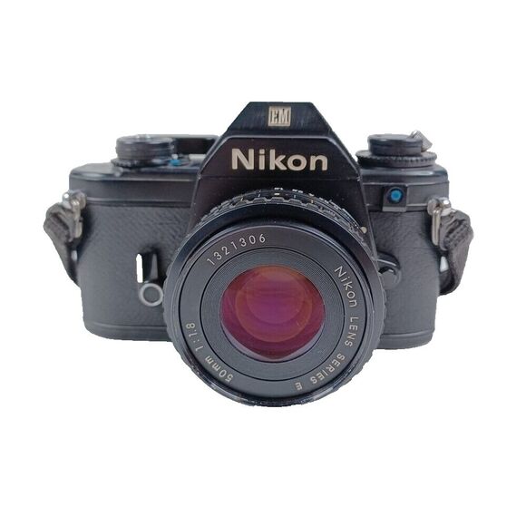 Nikon EM 35mm SLR Film Camera Black  W/ Nikon 50mm 1:1.8 Lens - Picture 1 of 7